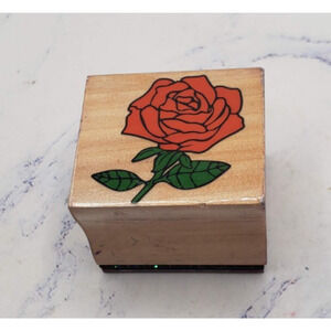 Romantic Single Rose Stem Wood Mounted Rubber Stamp